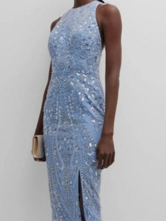 Dress the Population Dresses & Skirts - Dress The Population Blue Emme Floral Beaded Bodycon Midi Dress